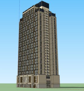 高层公寓和底层商业，现代主义风格，30层