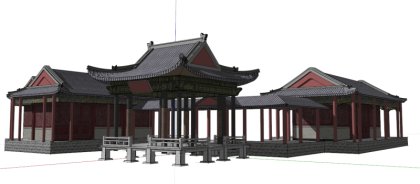 古建群，歇山顶的亭子和卷棚顶的厅堂，中国古典，1层