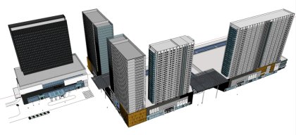 办公楼群和底层商业，现代主义风格，30层
