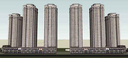 高层住宅楼和底层商业，现代主义风格，28层