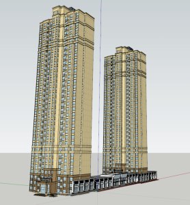 高层住宅和底层商业，现代主义风格，33层