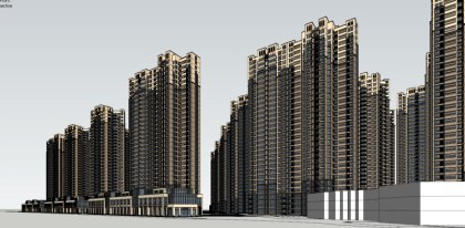 超高层住宅小区，三段式划分，34层