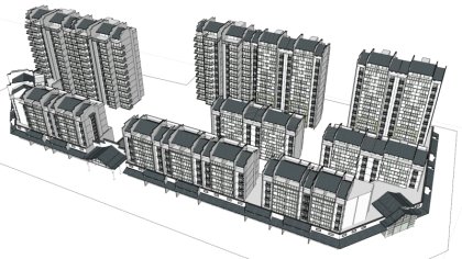 多层小高层住宅小区，底层商业，中国古典风格，7-12层