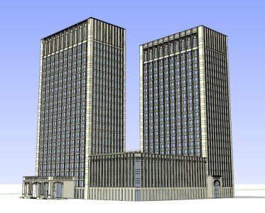 两座办公楼，现代主义风格，22层