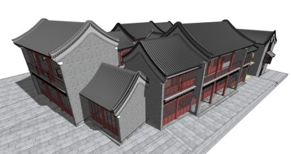 卷棚顶古建筑群，中国古典风格，2层