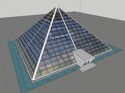 玻璃金字塔加下沉式广场，现代风格
