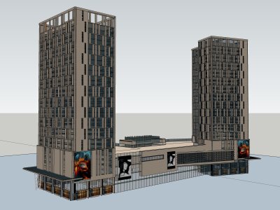 底层商业和两栋办公楼，现代主义风格