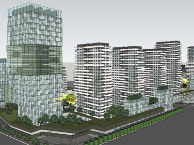 生态住宅建筑群，现代风格，22层