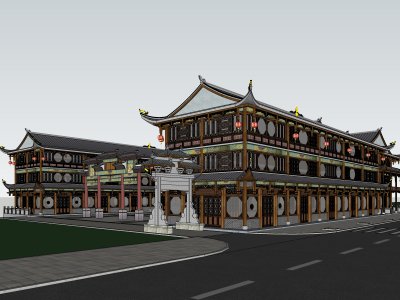 商业建筑，中式风格，4层