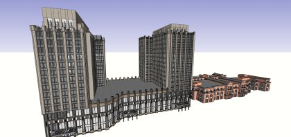 高层办公楼及会所，现代主义风格，14层及3层