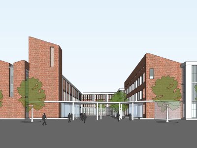 小学，现代主义风格，3层