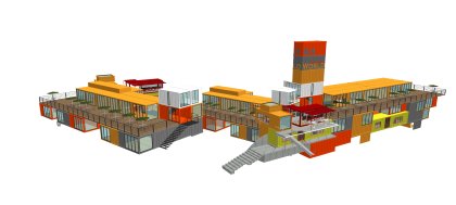 集装箱建筑，现代主义风格，3层