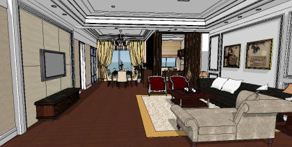 住宅室内，新中式风格，装饰设计，三居室