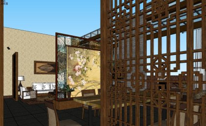 住宅室内，中式风格，装饰设计，阳光茶室