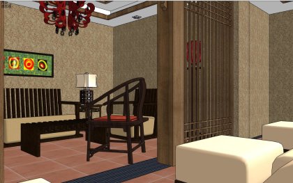 商业室内，休闲会所，客厅餐厅，装饰设计，新中式风格