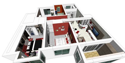 住宅室内，家装设计，现代主义风格，三居室