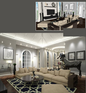 住宅室内，客厅装饰设计，美式风格