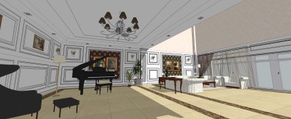 住宅室内，客厅装饰设计，现代欧式主义风格