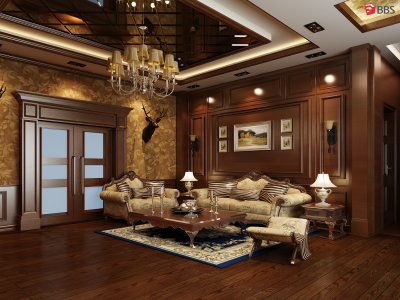 住宅室内，客厅装饰设计，美式主义风格