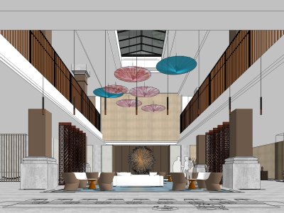 商业室内，现代主义风格，中式酒店装饰设计