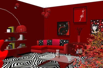 住宅室内，装饰设计，现代主义风格，红色主题