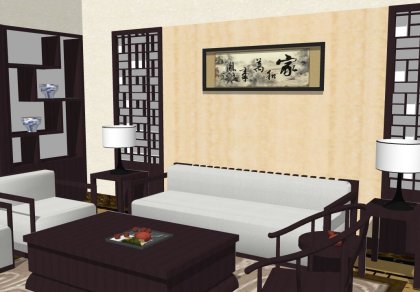 住宅室内，装饰设计，新中式风格，五室两厅
