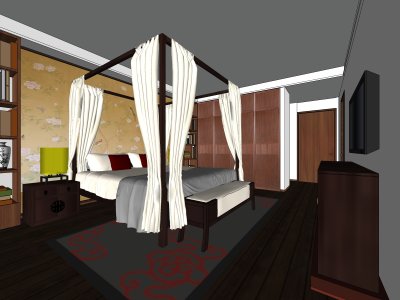 住宅室内，装饰设计，新中式风格，四室两厅