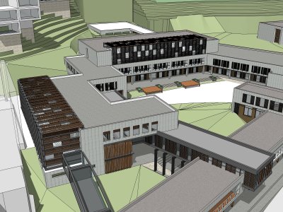 校园规划及建筑，现代主义风格，2层