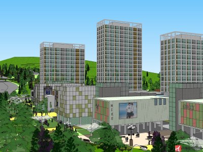 办公、居住地块规划及建筑，现代主义风格，高层