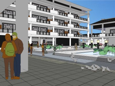 校园规划及建筑，东方新古典风格，4层