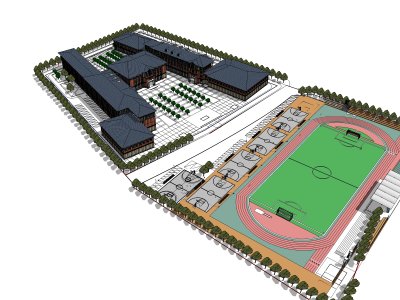校园规划及建筑，东方古典风格，4层