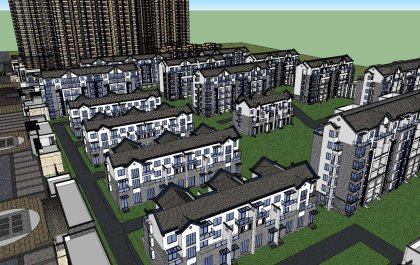 居住区规划及建筑，新中式风格，多层+高层