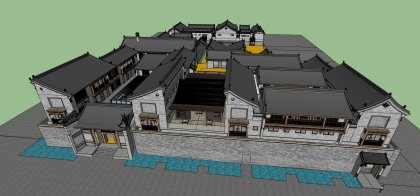 商业街区，新中式风格，乡村中式建筑改造