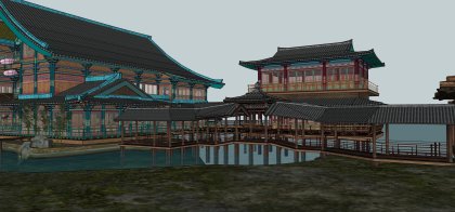 中式建筑，古典主义风格，亭台楼榭