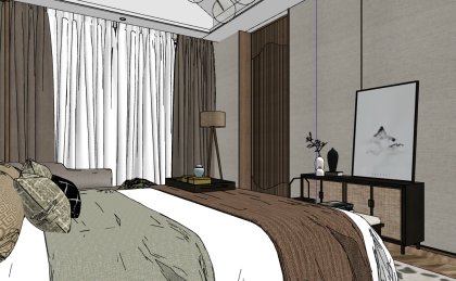 酒店客房，新中式风格，室内装饰