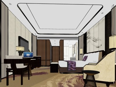 宾馆室内，客房设计，新中式风格