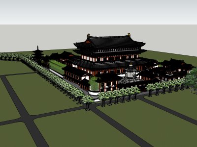 寺庙建筑，中式风格，5层